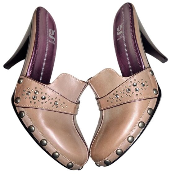 Vintage Y2K Cole Haan Studded Tan Mule Slip On Heel Rhinestone Pink Metallic 9.5 - Picture 7 of 15